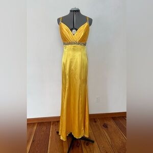 Vintage Yellow Beaded Empire Waist Evening Gown